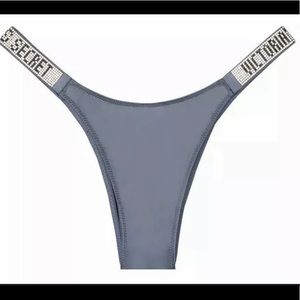 VICTORIA'S SECRET BLUE RHINESTONE SHINE STRAP BRAZILIAN PANTIES L